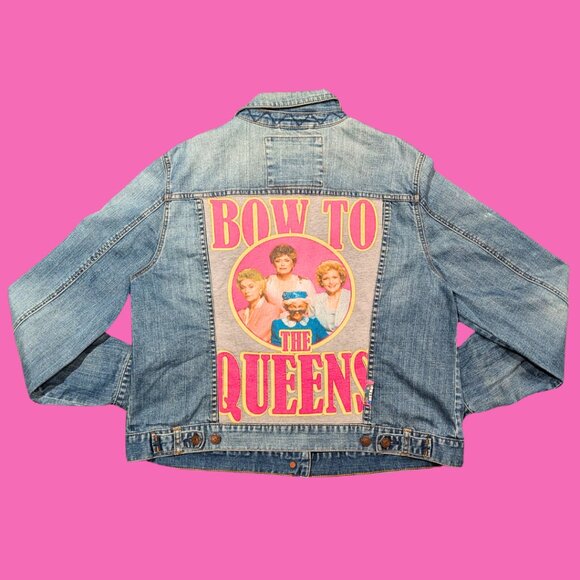 Jackets & Blazers - The Golden Girls ''Bow to the Queens'' Upcycled T-Shirt Denim Jacket Size XXL